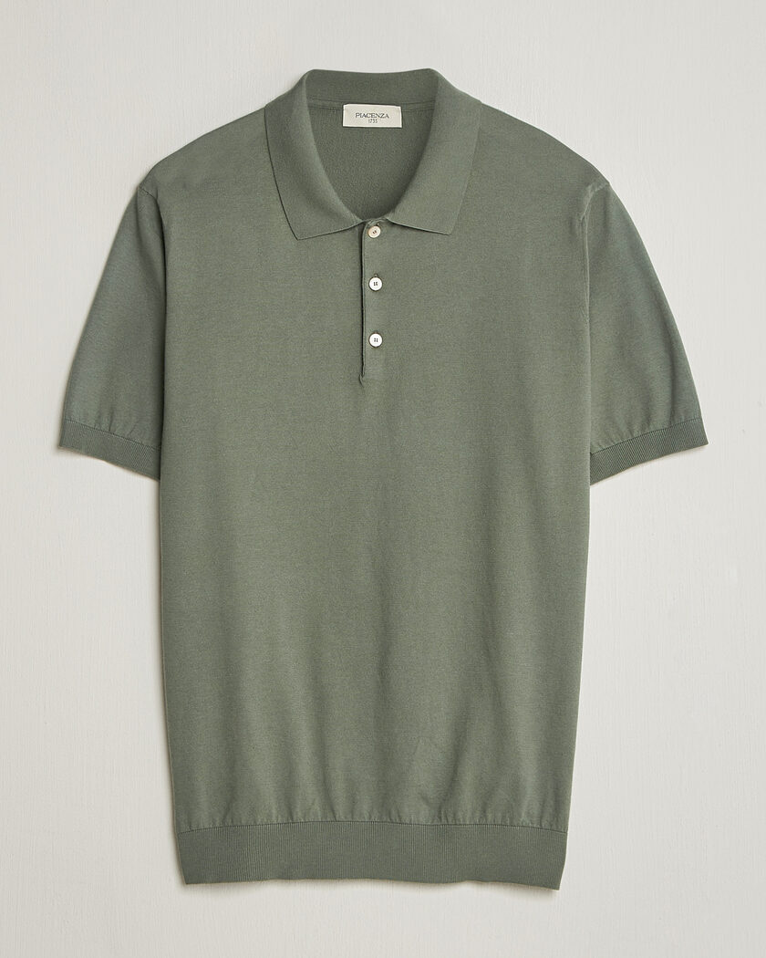 Piacenza Cashmere Short Sleeve Knitted Polo Sage – Grön
