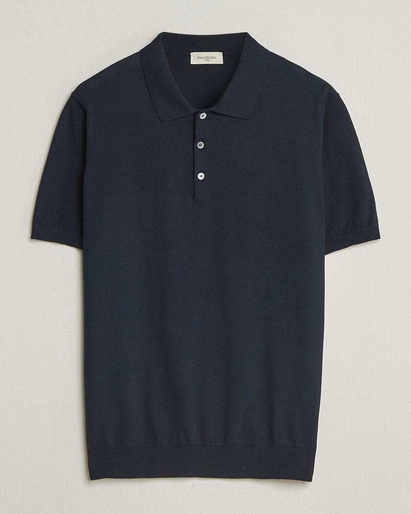 Piacenza Cashmere Short Sleeve Knitted Polo Navy – Blå