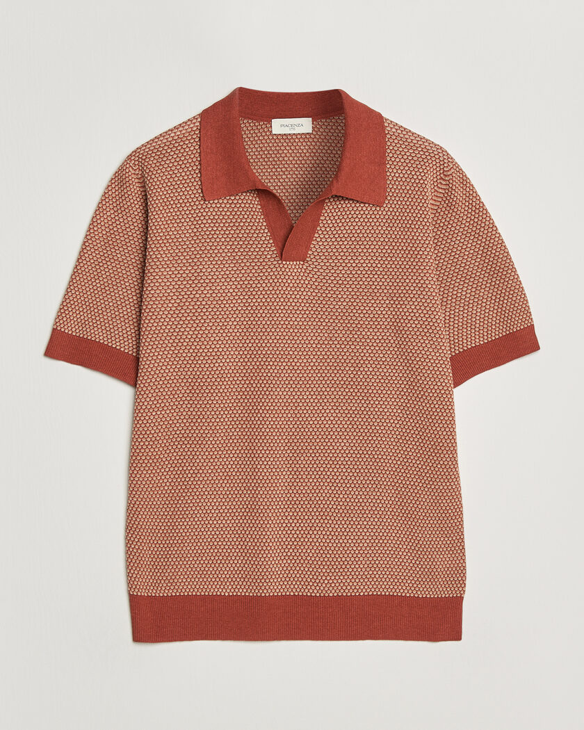 Piacenza Cashmere Silk/Linen Honeycomb Knitted Polo Red – Röd
