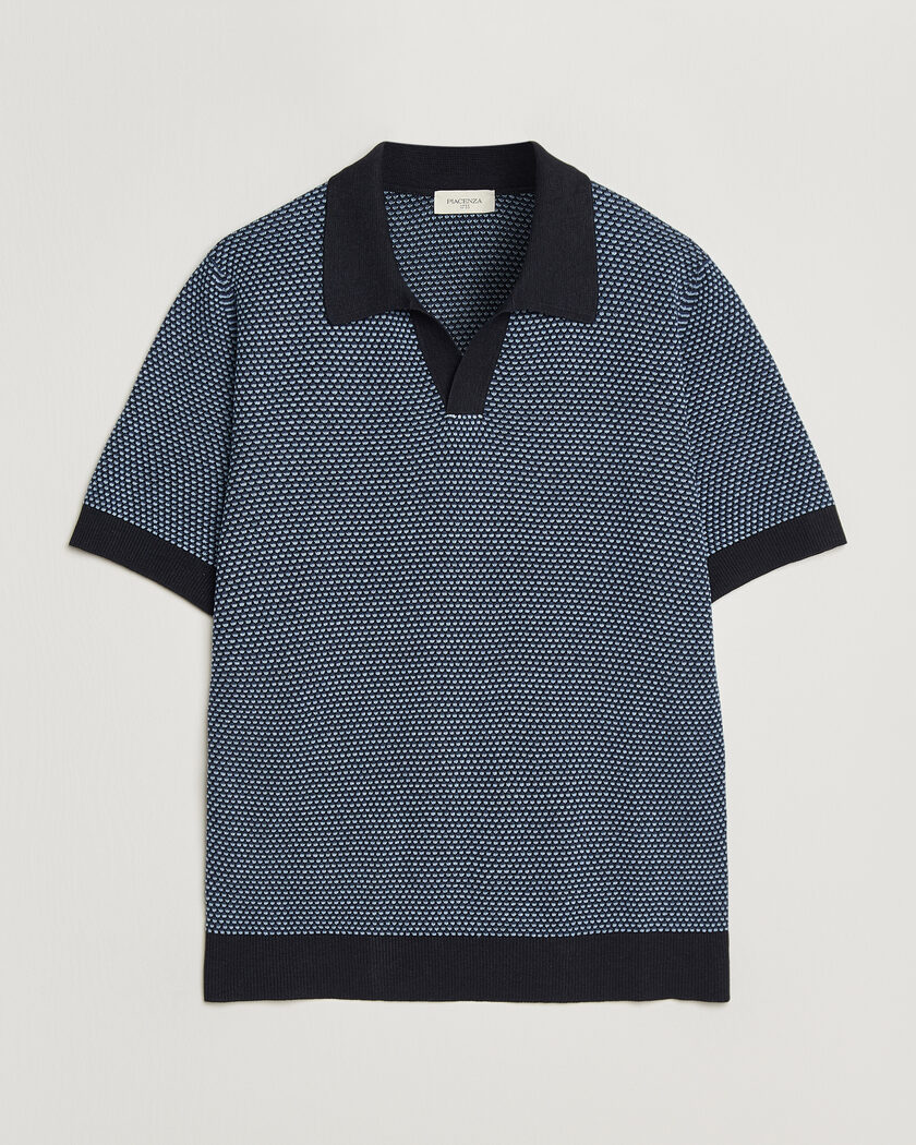  Piacenza Cashmere Silk/Linen Honeycomb Knitted Polo Navy – Blå