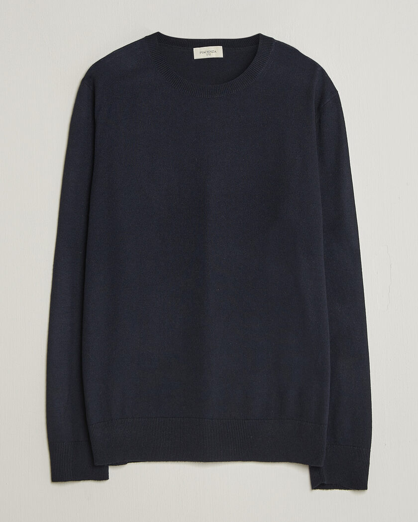 Piacenza Cashmere Soft Silk/Cashmere Crew Neck Navy – Blå