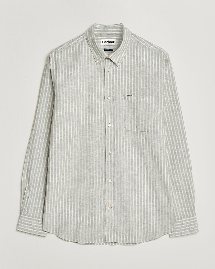 Barbour Lifestyle Nelson Striped Linen/Cotton Shirt Bleached Olive – Grön