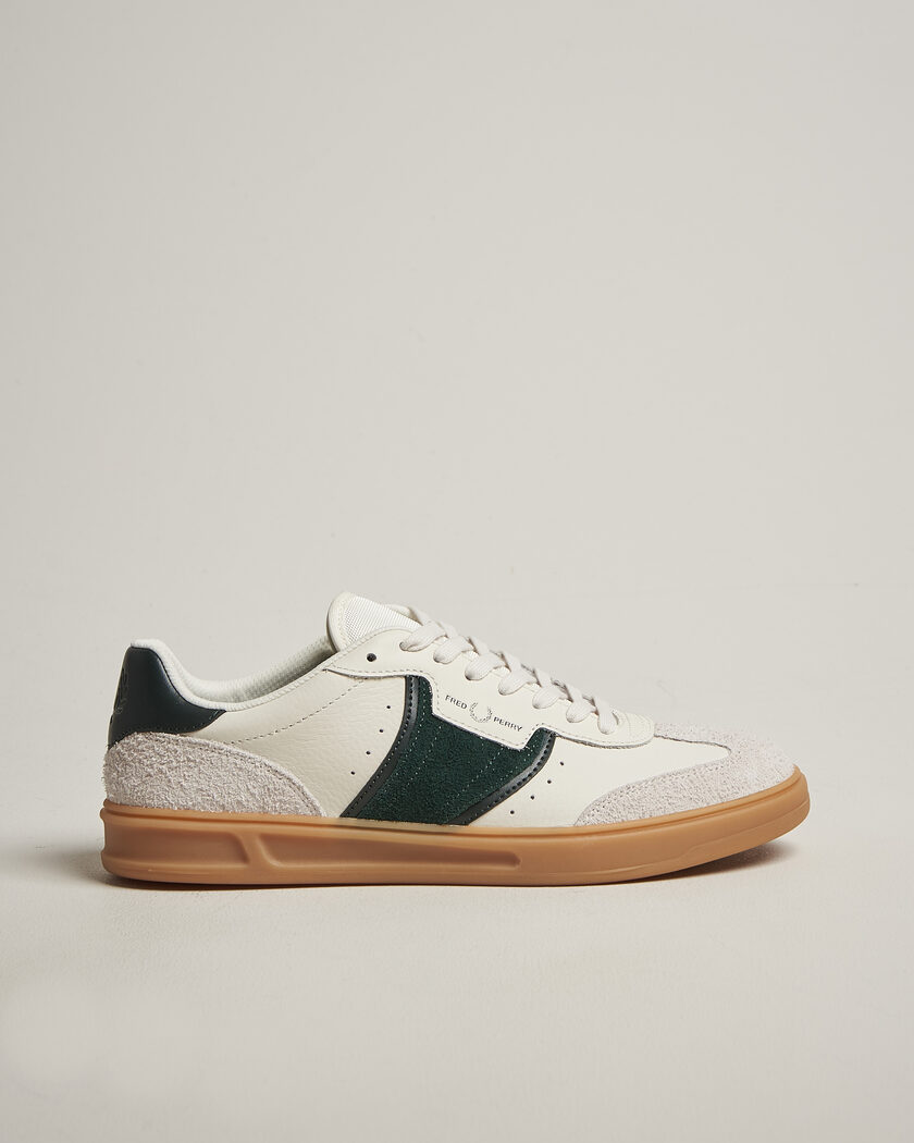 Fred Perry B4 Leather/Suede Sneaker Light Ecru/Green – Vit