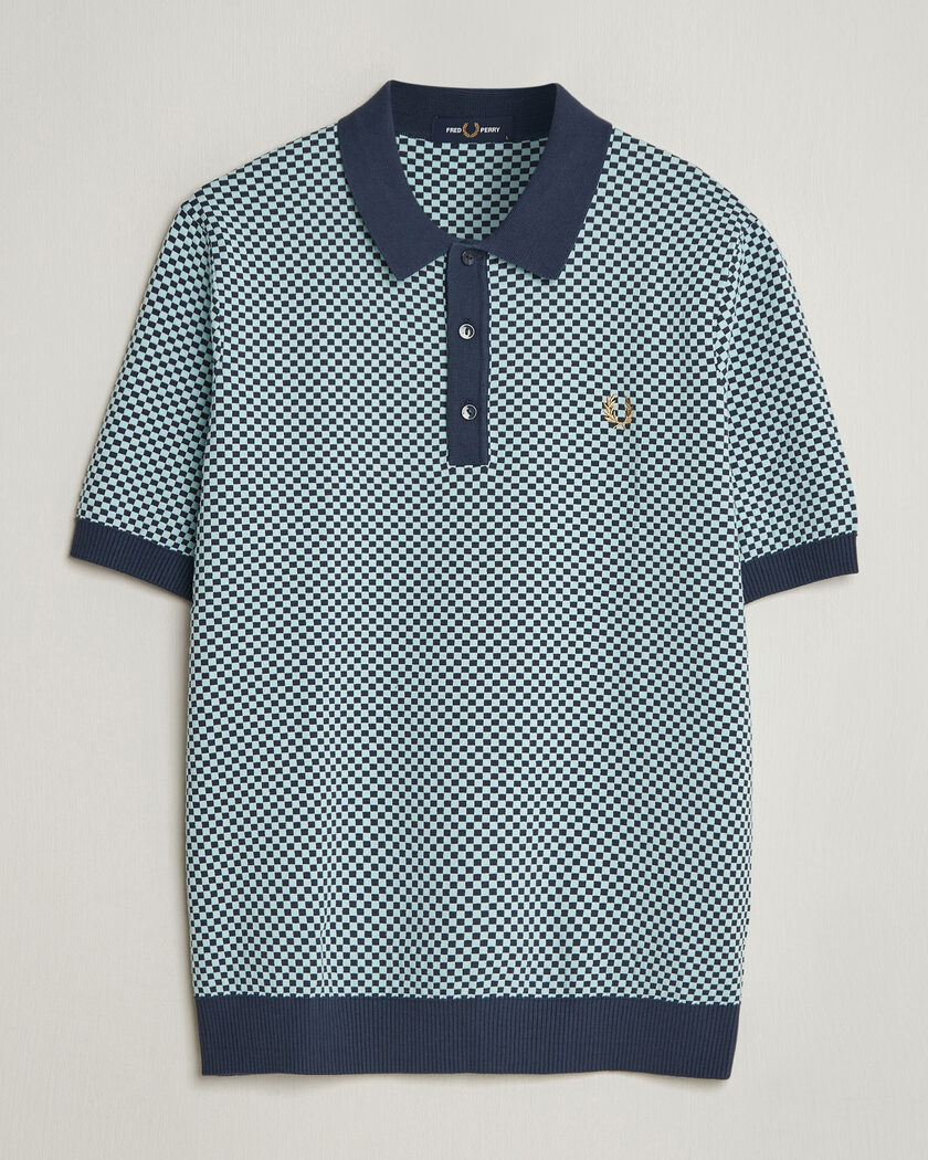 Fred Perry Checkboard Knitted Polo Dark Airforce – Grå
