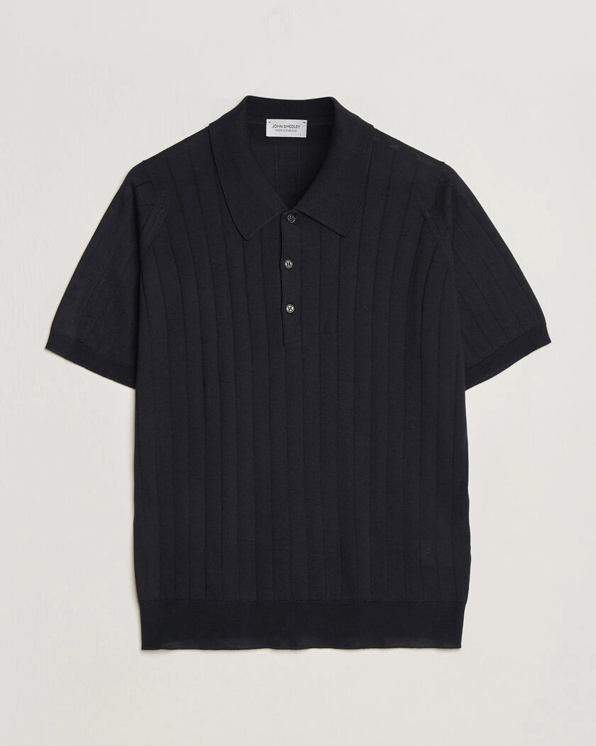 John Smedley Williams Merino/Cotton Knitted Polo Navy – Blå