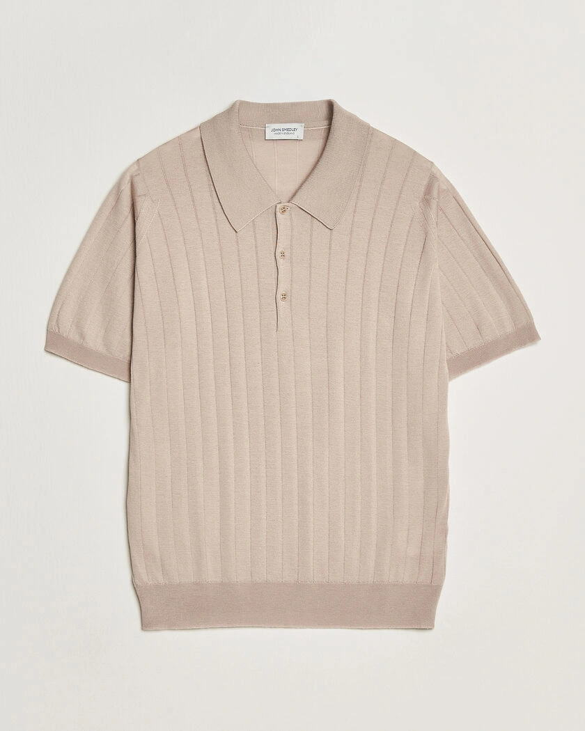 John Smedley Williams Merino/Cotton Knitted Polo Oat – Beige