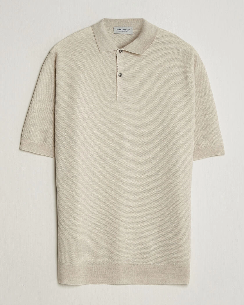 John Smedley 14 Singular Knitted Textured Polo Grey Fleece – Beige