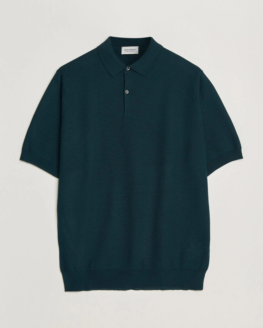 John Smedley 14 Singular Knitted Textured Polo Richardson Green – Grön