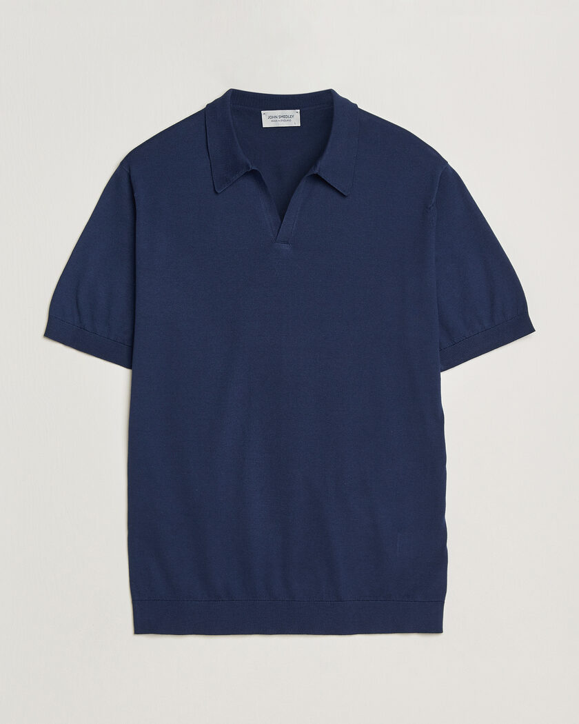 John Smedley Noah Open Collar Sea Island Polo French Navy – Blå