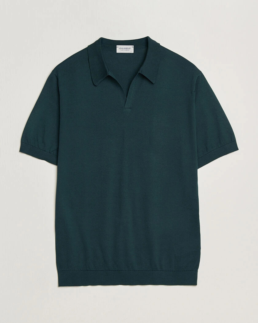 John Smedley Noah Open Collar Sea Island Polo Rainforest – Grön