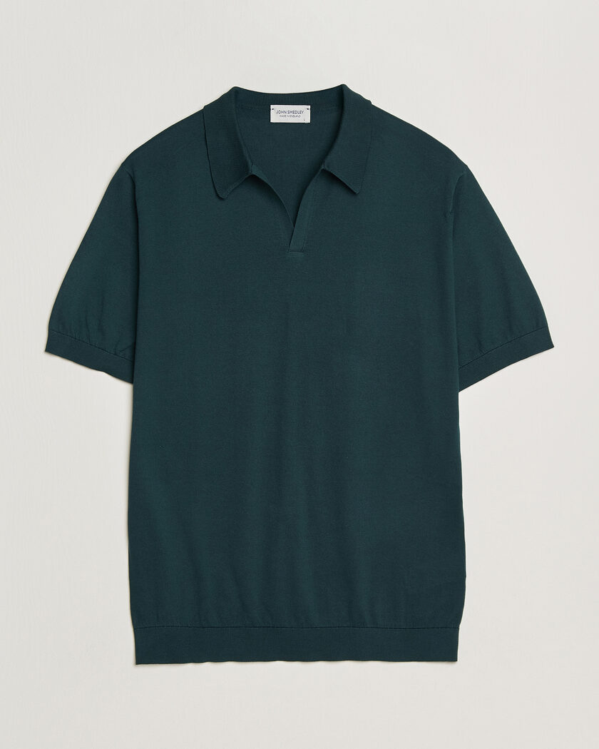 John Smedley Noah Open Collar Sea Island Polo Rainforest – Grön