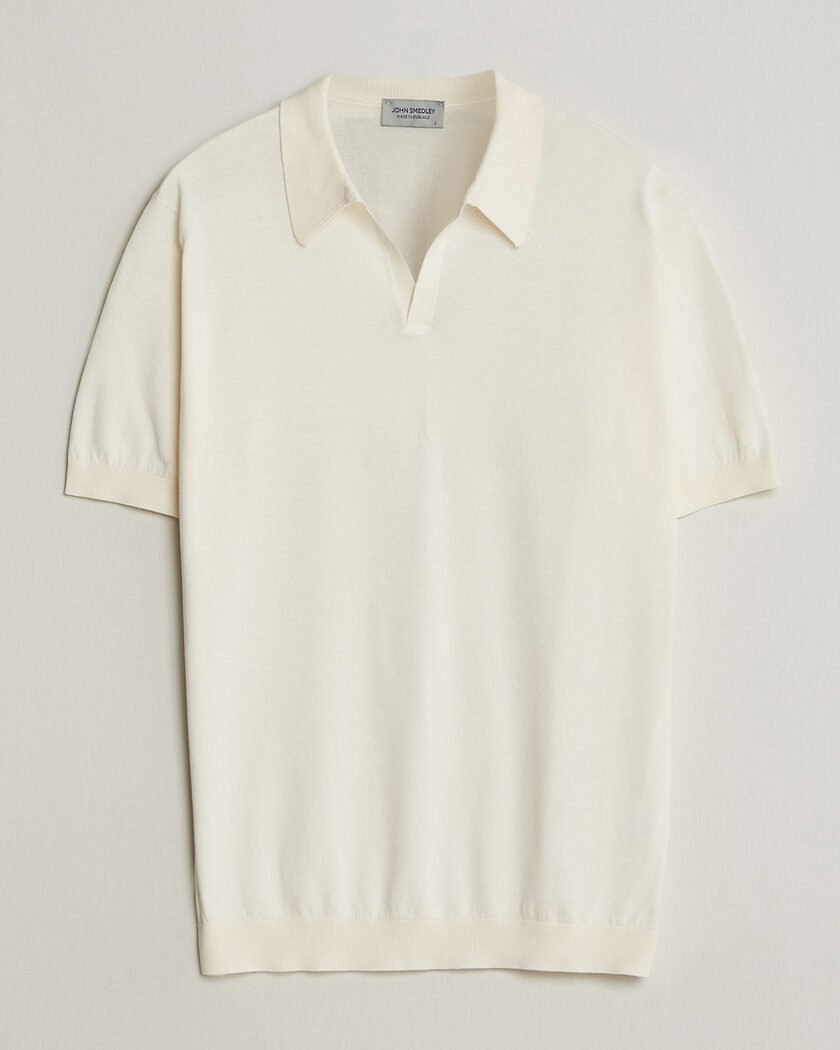 John Smedley Noah Open Collar Sea Island Polo Starch – Vit