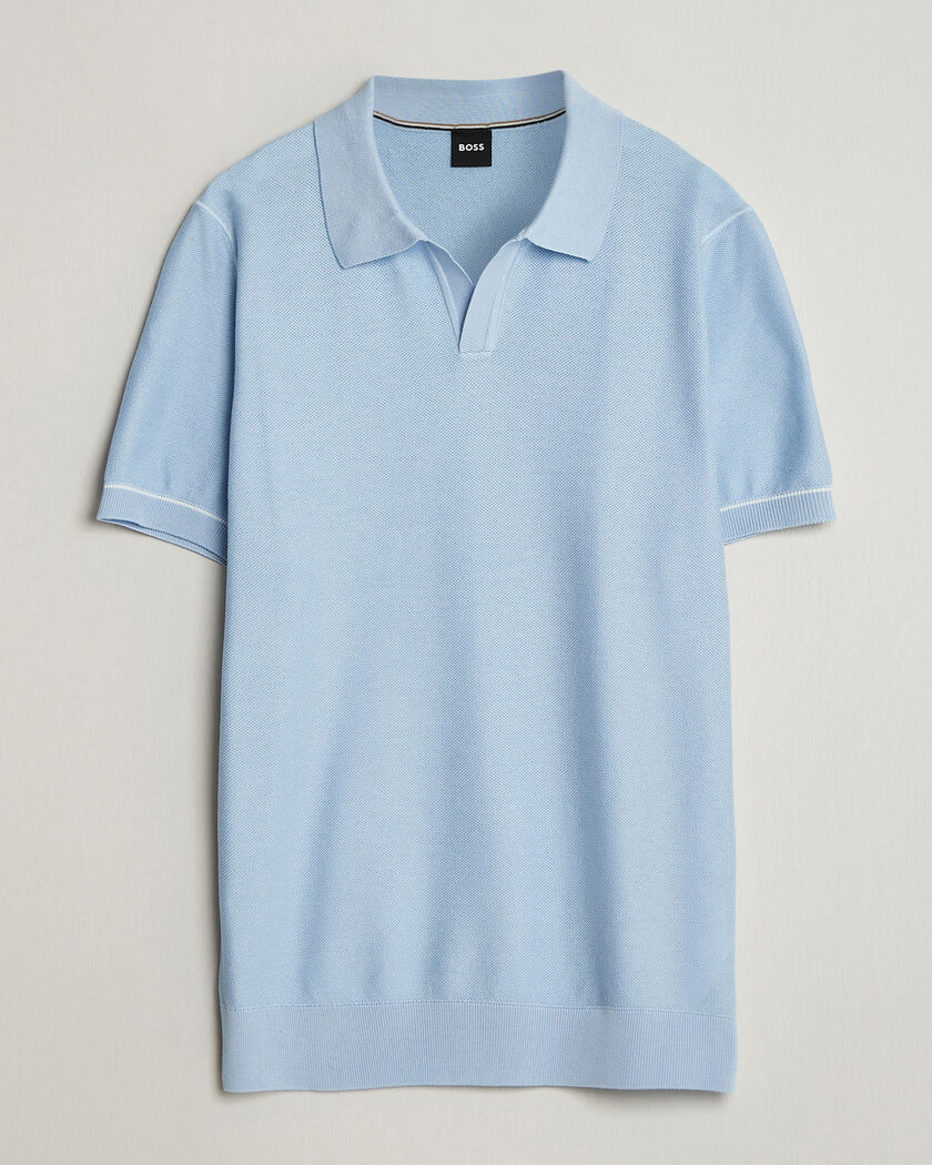 BOSS BLACK Narciso Knitted Polo Light Blue – Blå