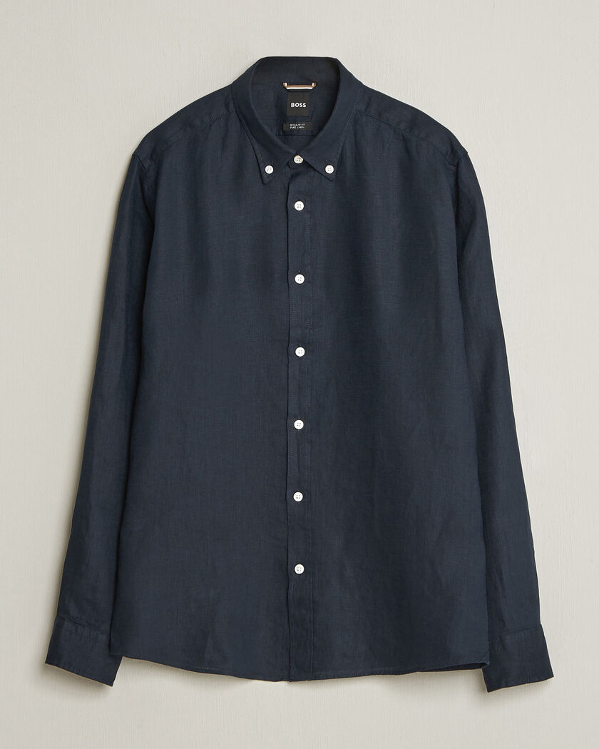 BOSS BLACK Liam Linen Shirt Dark Blue – Blå