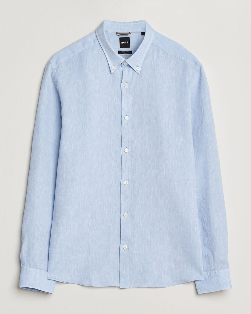 BOSS BLACK Liam Linen Shirt Light Blue – Blå