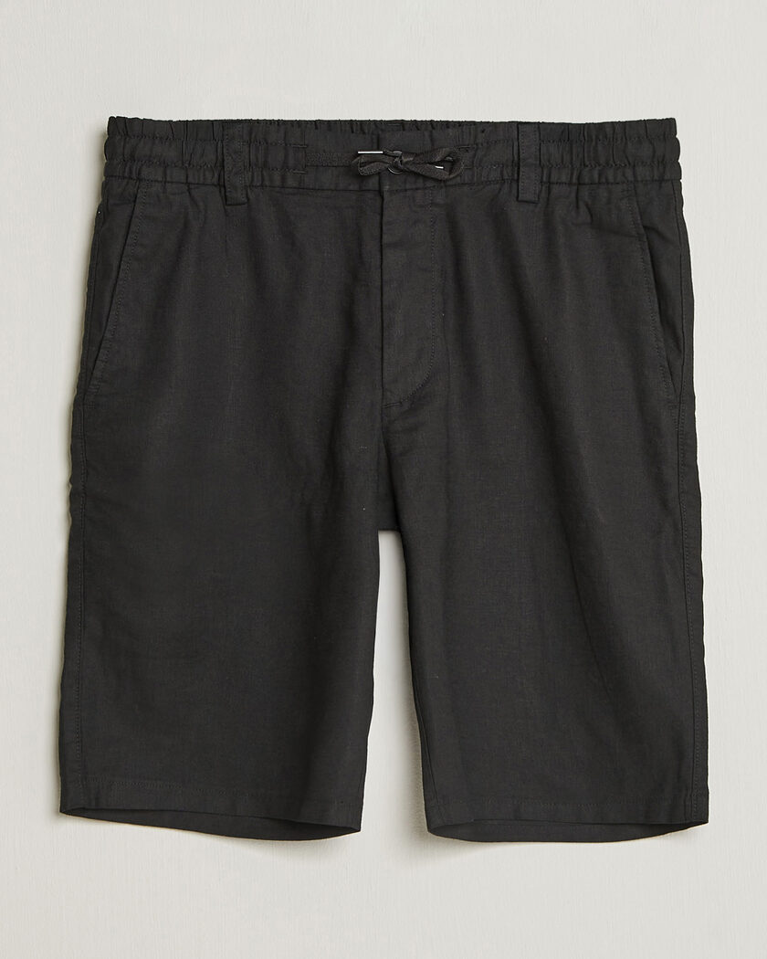 BOSS ORANGE Tapered Linen Drawstring Shorts Black – Svart