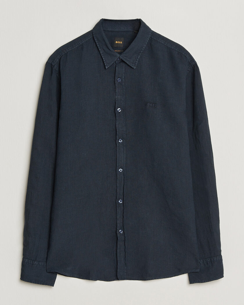 BOSS ORANGE Relegant Linen Shirt Dark Blue – Blå