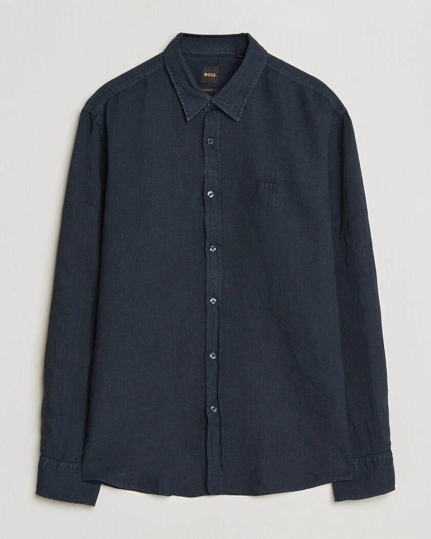 BOSS ORANGE Relegant Linen Shirt Dark Blue – Blå