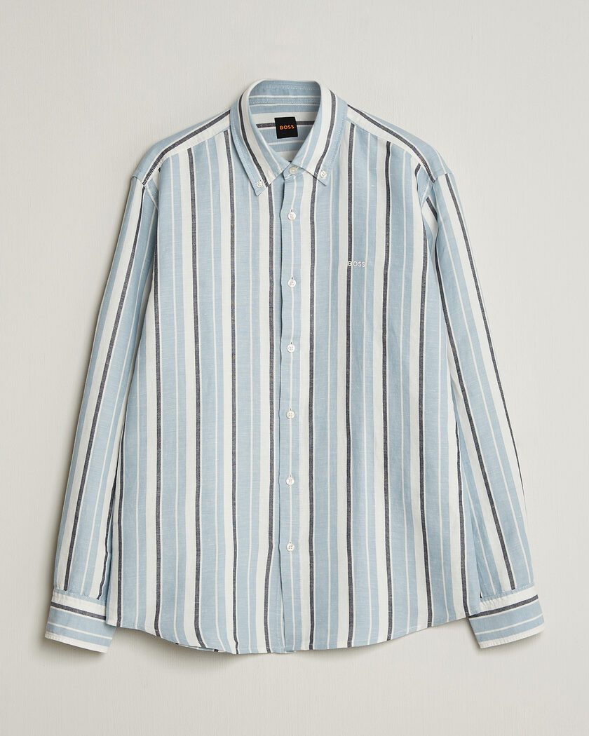BOSS ORANGE Ricoplus Linen/Cotton Striped Shirt Light Blue – Blå