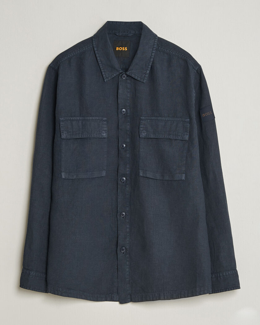 BOSS ORANGE Locky Linen Overshirt Dark Blue – Blå