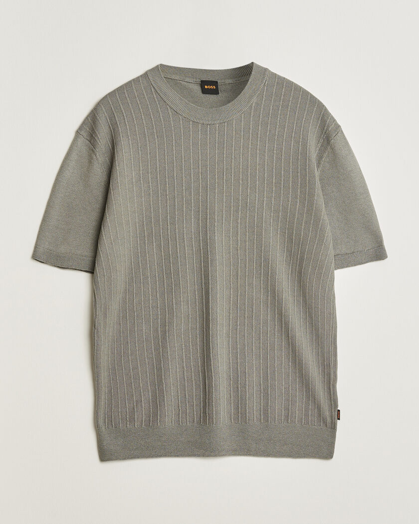 BOSS ORANGE Kajordino Linen/Cotton Knitted T-Shirt Green – Grön