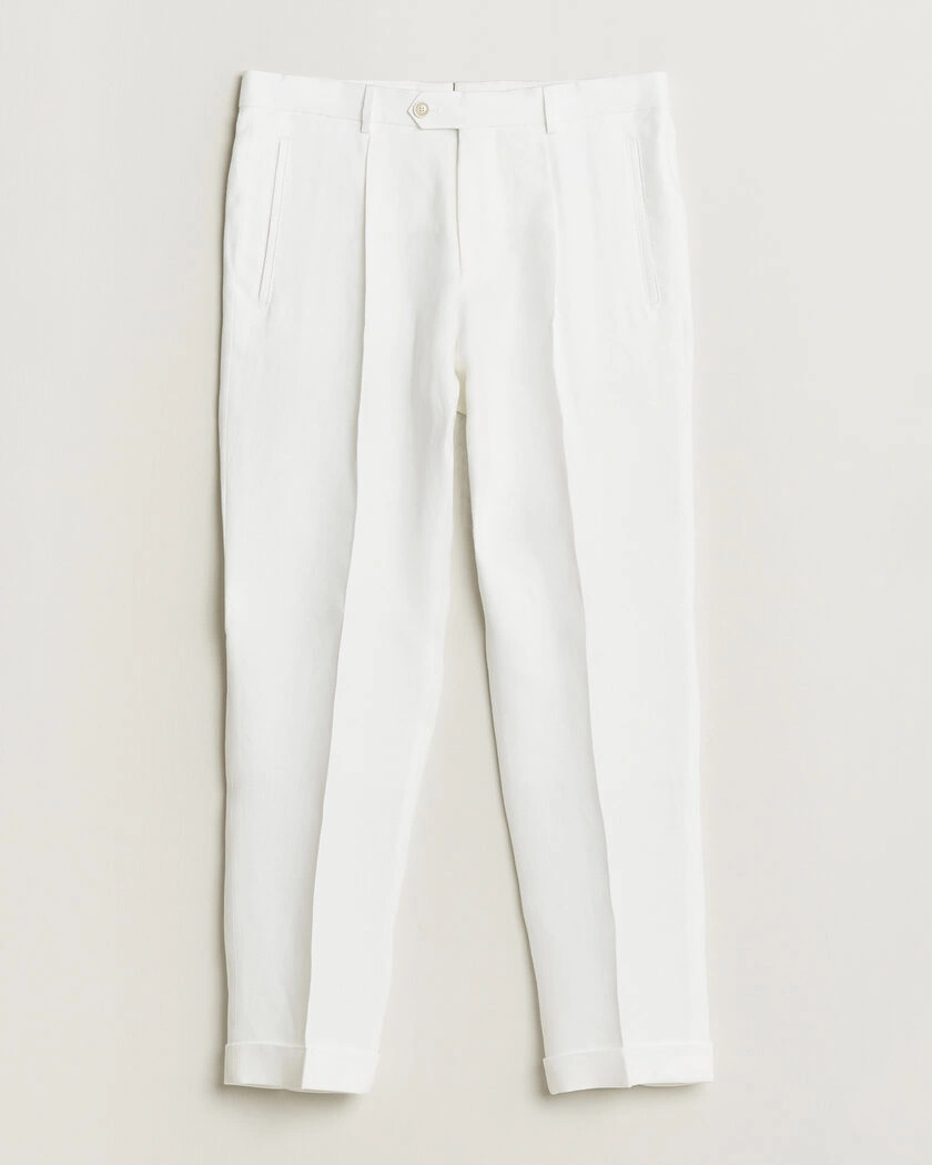 BOSS CAMEL Peet Linen Pleated Trousers White – Vit