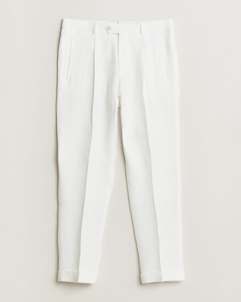 BOSS CAMEL Peet Linen Pleated Trousers White – Vit