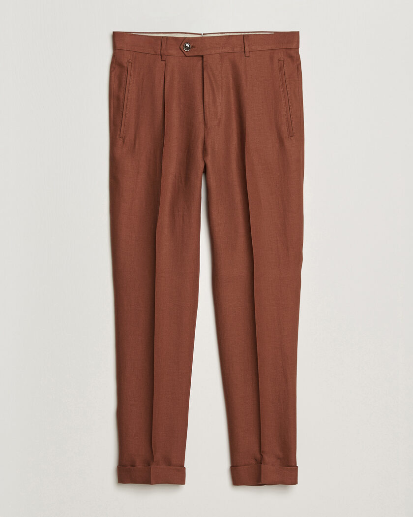 BOSS CAMEL Peet Linen Pleated Trousers Rust – Röd