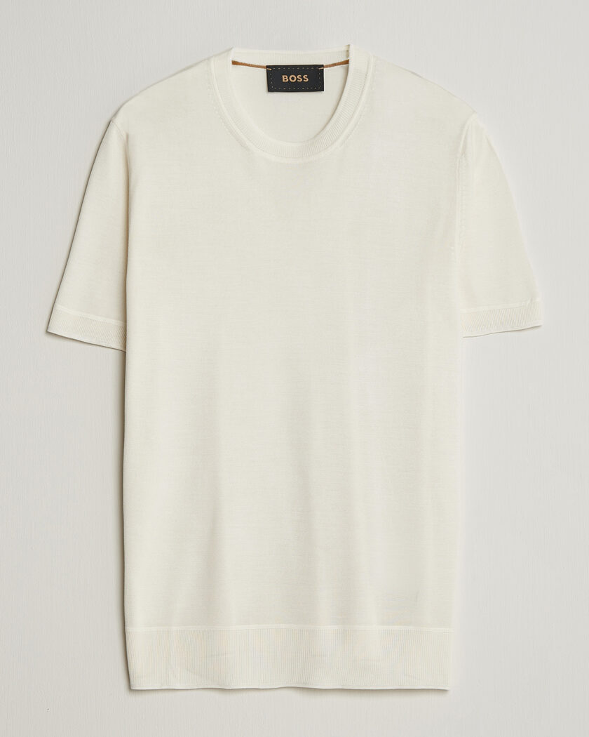 BOSS CAMEL Nottano Silk Knitted T-Shirt Open White – Vit