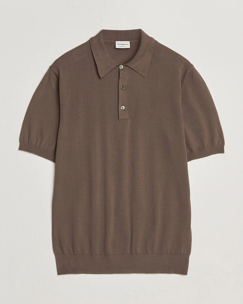 Morgano Knitted Cotton Crepe Polo Brown – Brun