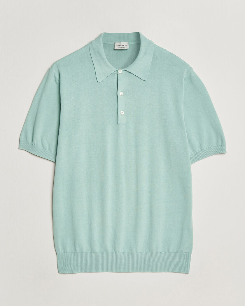 Morgano Knitted Cotton Crepe Polo Light Green – Grön