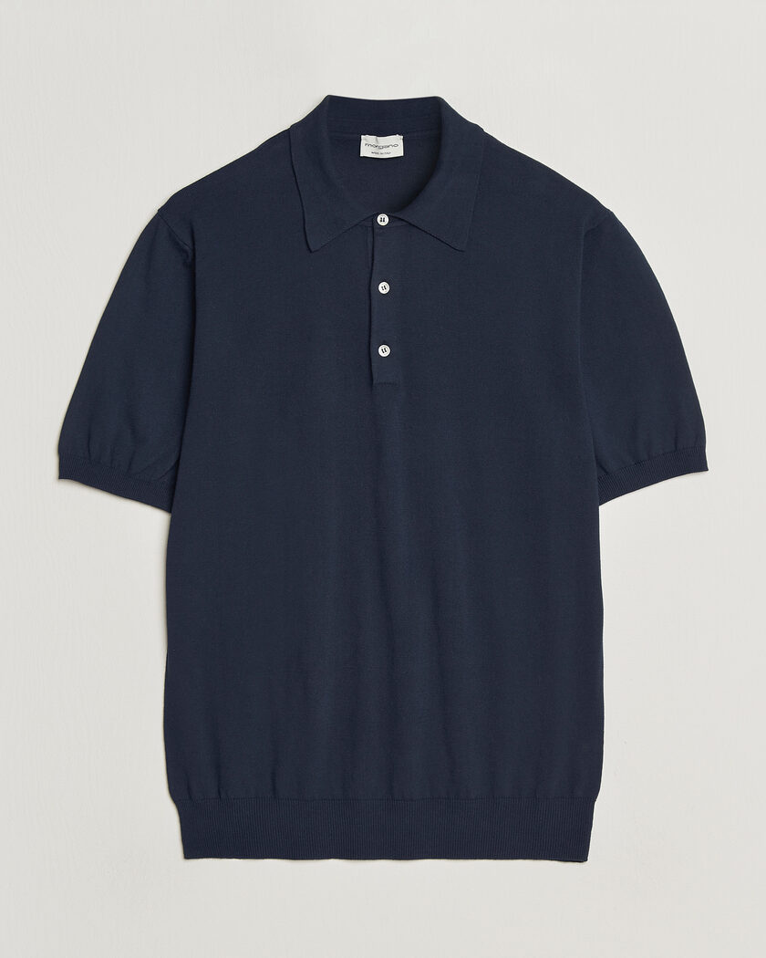 Morgano Knitted Cotton Crepe Polo Navy – Blå