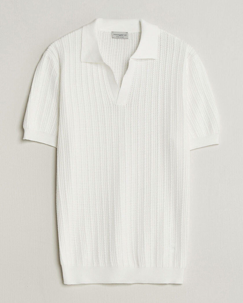 Morgano Structured Knitted Polo White – Vit