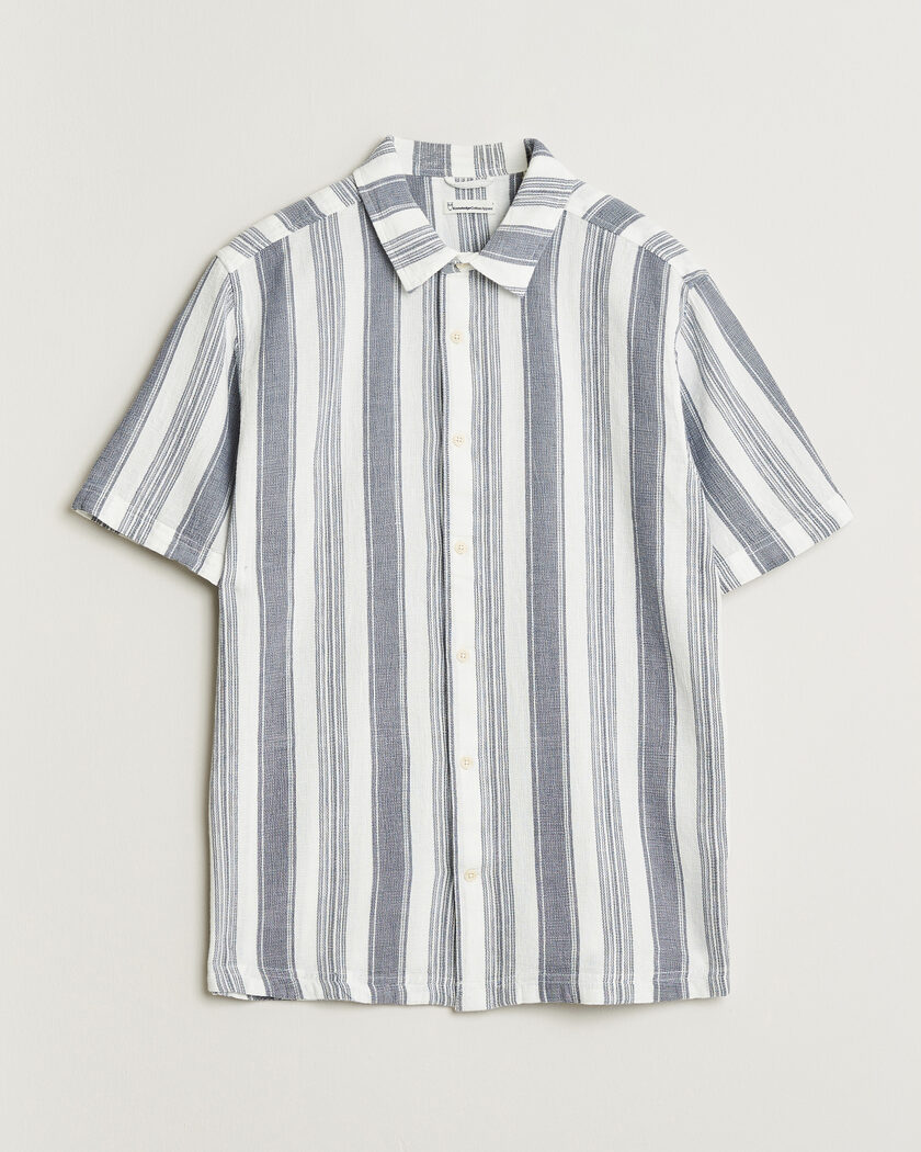 KnowledgeCotton Apparel Box Short Sleeve Stripe Shirt Blue Stripe – Blå