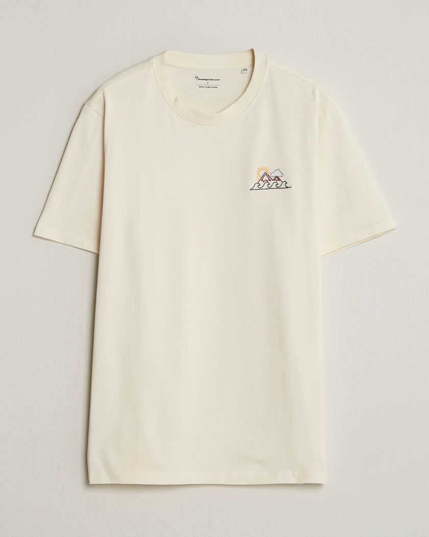 KnowledgeCotton Apparel Chest Print T-Shirt Egret – Vit