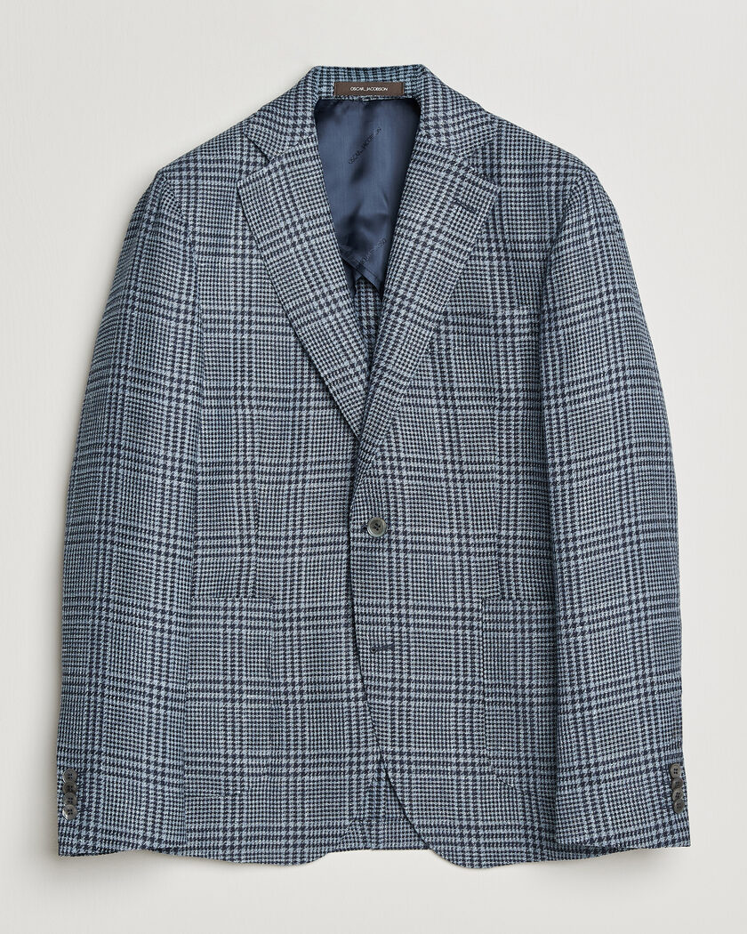 Oscar Jacobson Ferry Patch Soft Checked Linen/Wool Blazer Blue – Blå