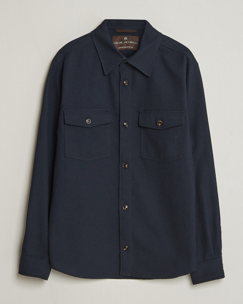 Oscar Jacobson Magnus Structure Cotton Overshirt Navy – Blå