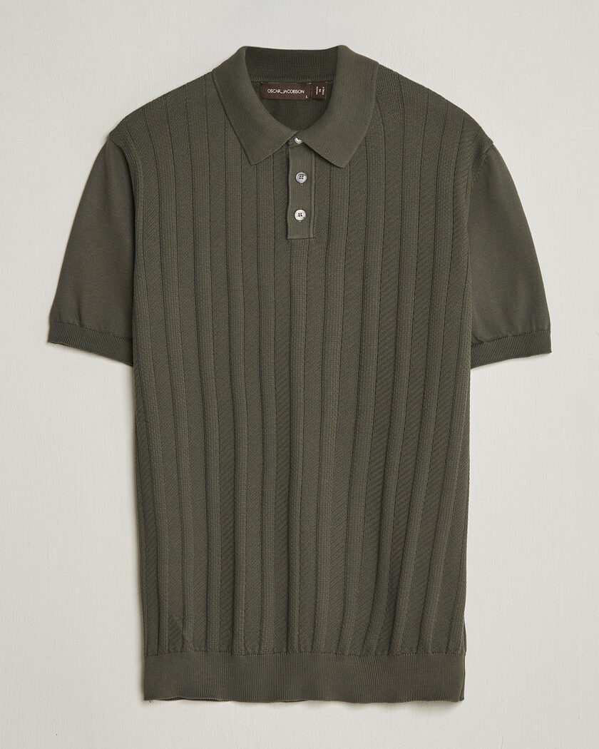 Oscar Jacobson Barto Structured Cotton Polo Green – Grön