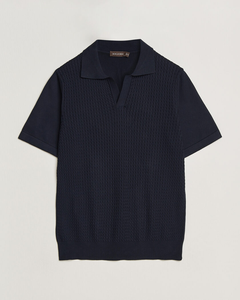 Oscar Jacobson Alf Structured Cotton Polo Navy – Blå