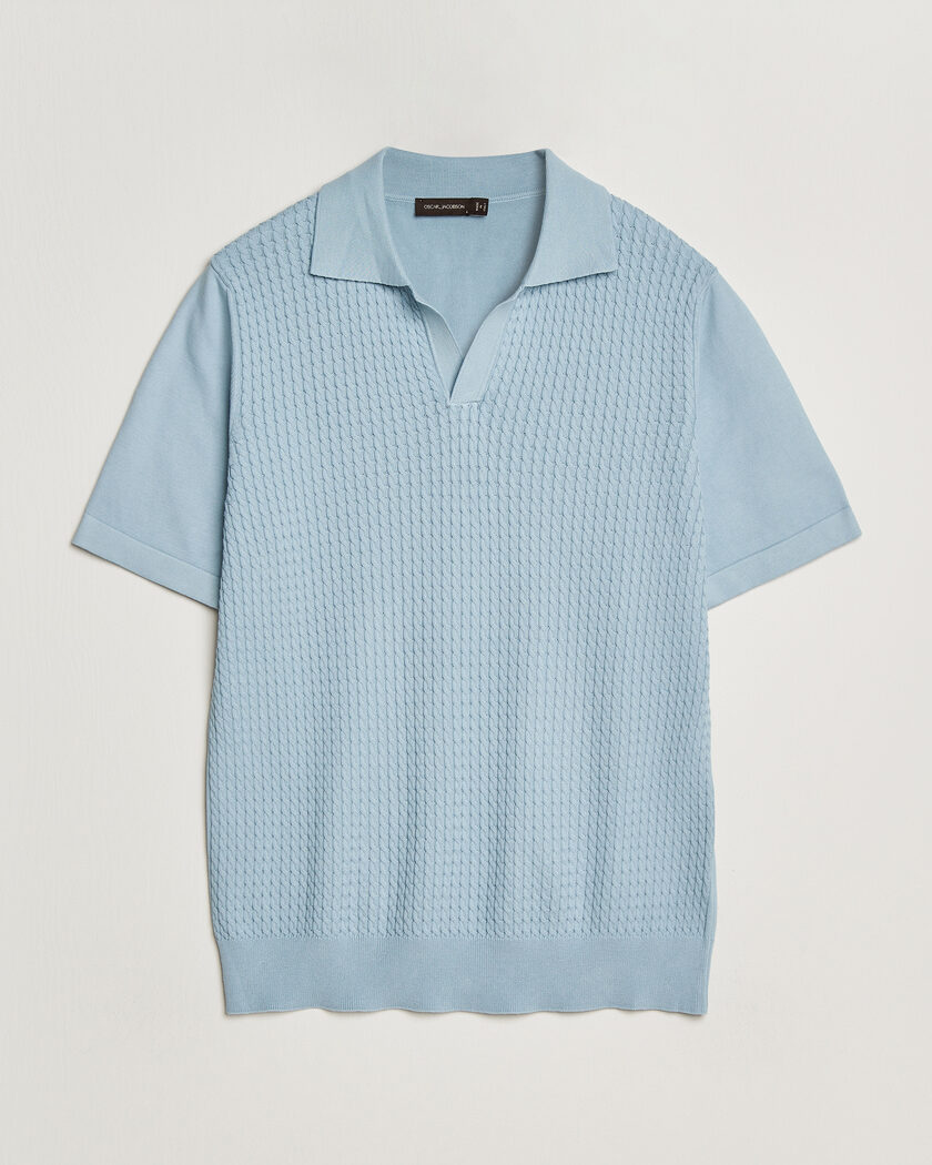 Oscar Jacobson Alf Structured Cotton Polo Light Blue – Blå