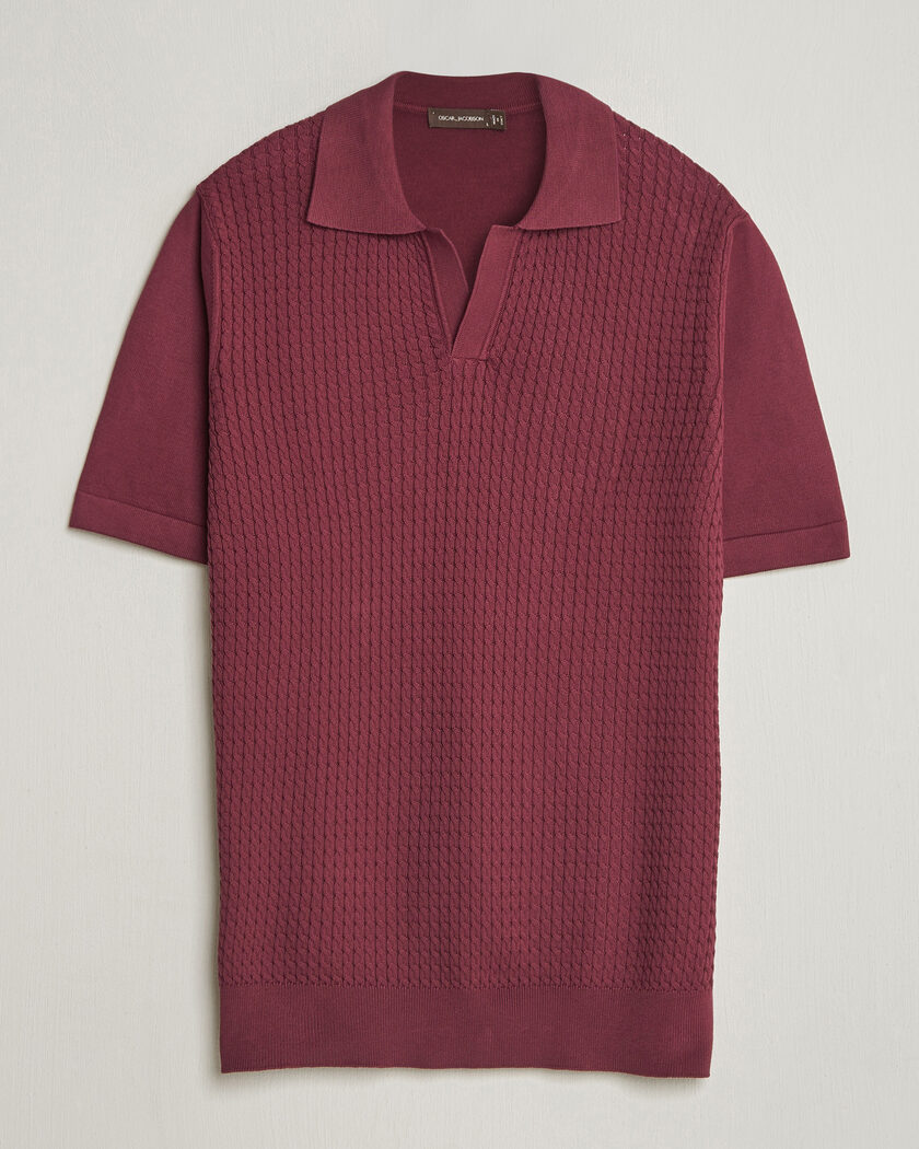 Oscar Jacobson Alf Structured Cotton Polo Wine Red – Röd