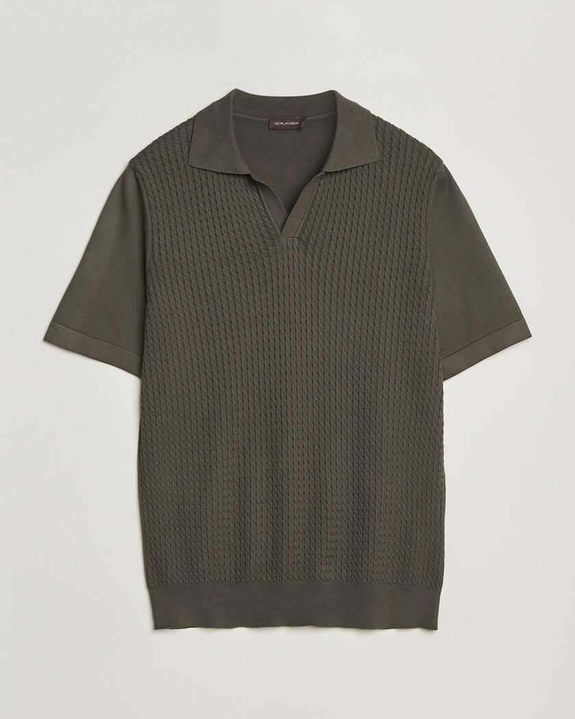 Oscar Jacobson Alf Structured Cotton Polo Green – Grön