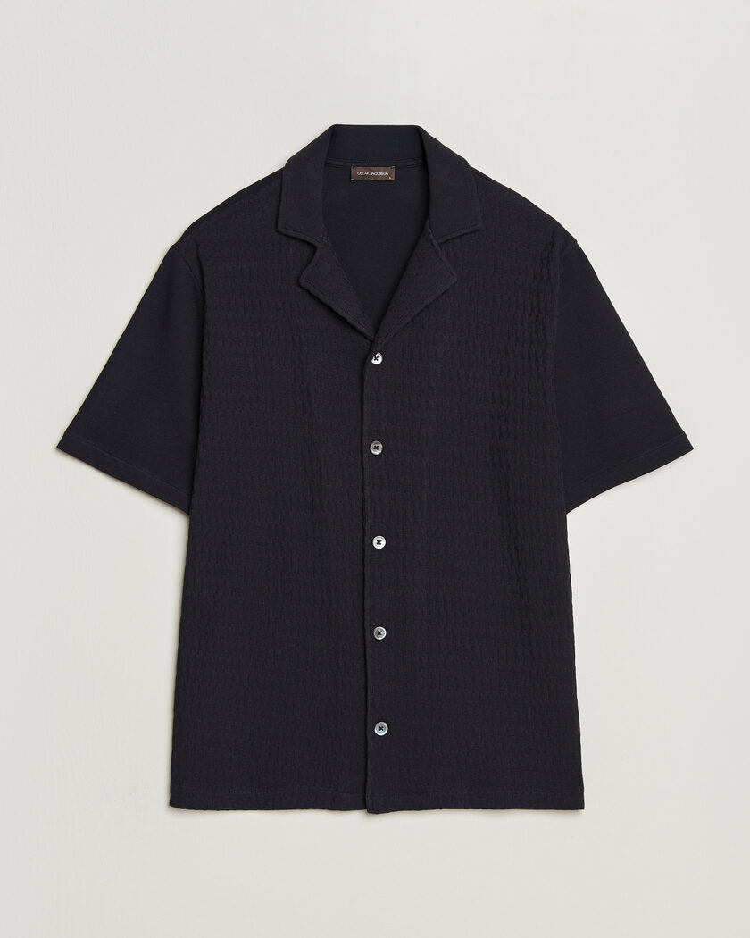 Oscar Jacobson Kirk Knitted Short Sleeve Shirt Navy – Blå