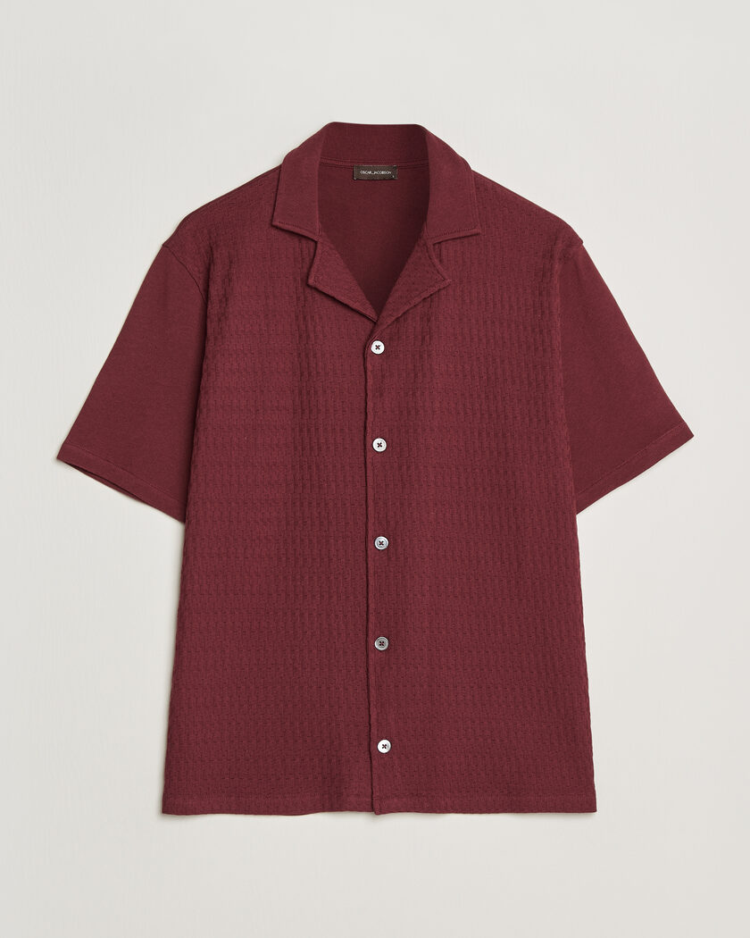 Oscar Jacobson Kirk Knitted Short Sleeve Shirt Wine Red – Röd