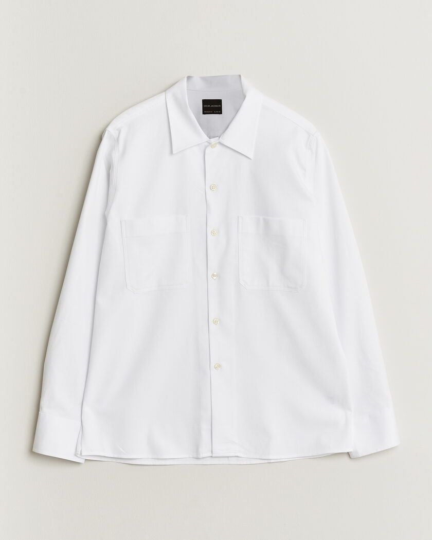 Oscar Jacobson Straight Fit Bowling Collar Cotton Shirt White – Vit