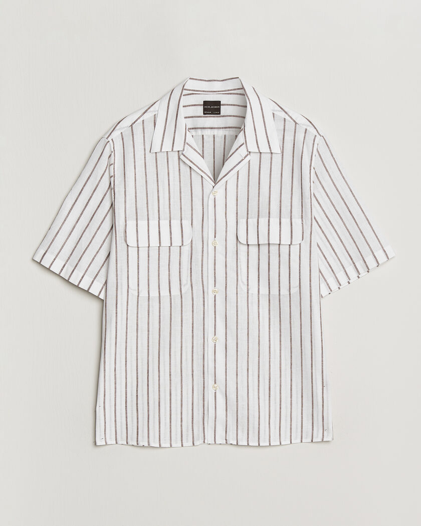 Oscar Jacobson Striped Short Sleeve Linen Shirt Brown/White – Vit
