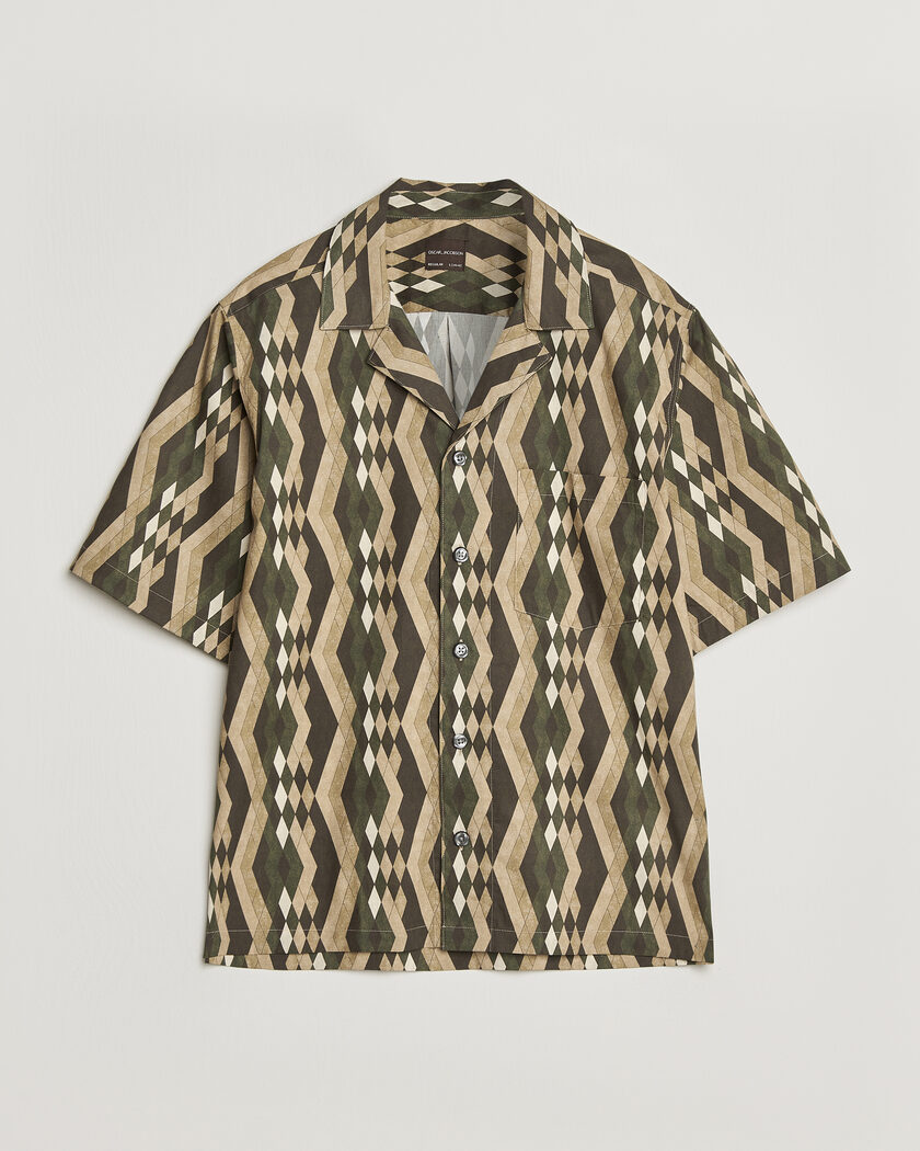 Oscar Jacobson Reg Fit Cuban Printed Short Sleeve Shirt Olive – Grön