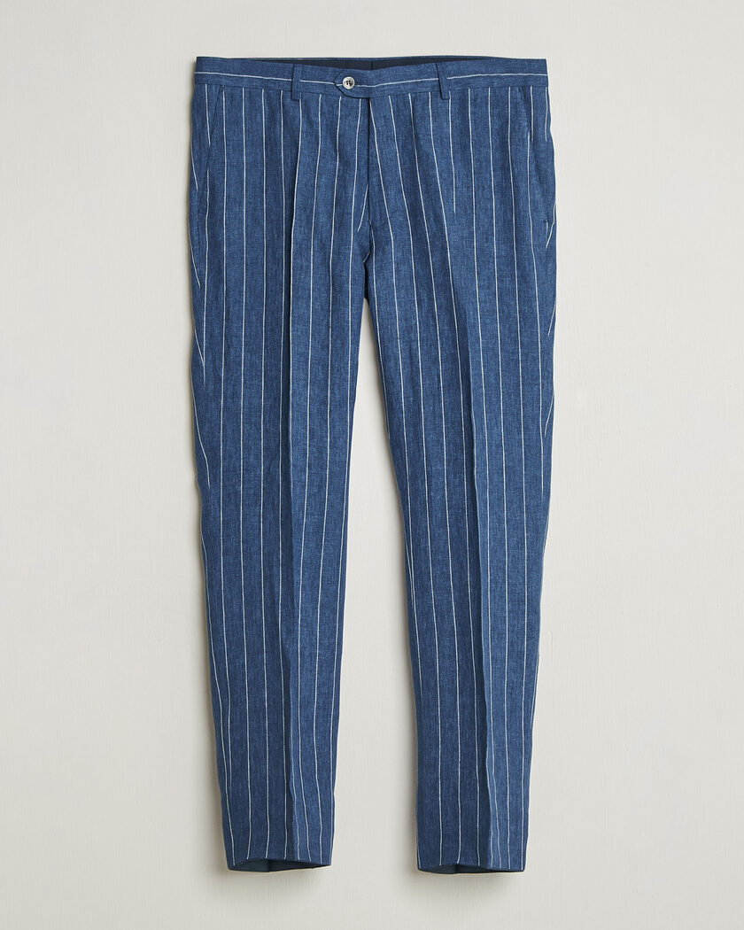 Oscar Jacobson Dandy Striped Linen Trousers Blue – Blå