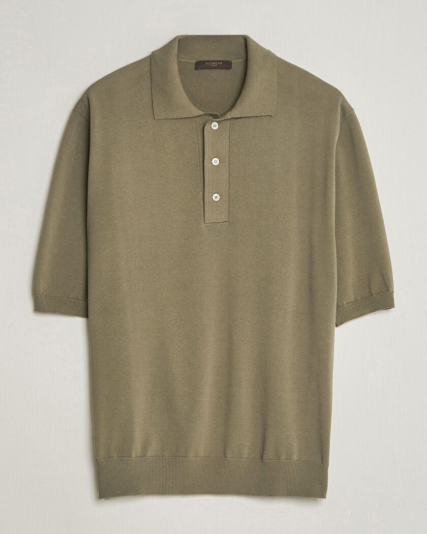 Zanone Knitted Cotton Polo Olive – Grön