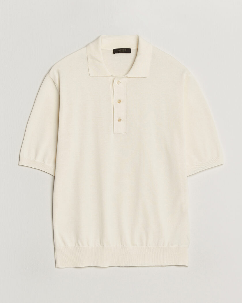 Zanone Knitted Cotton Polo Off White – Vit